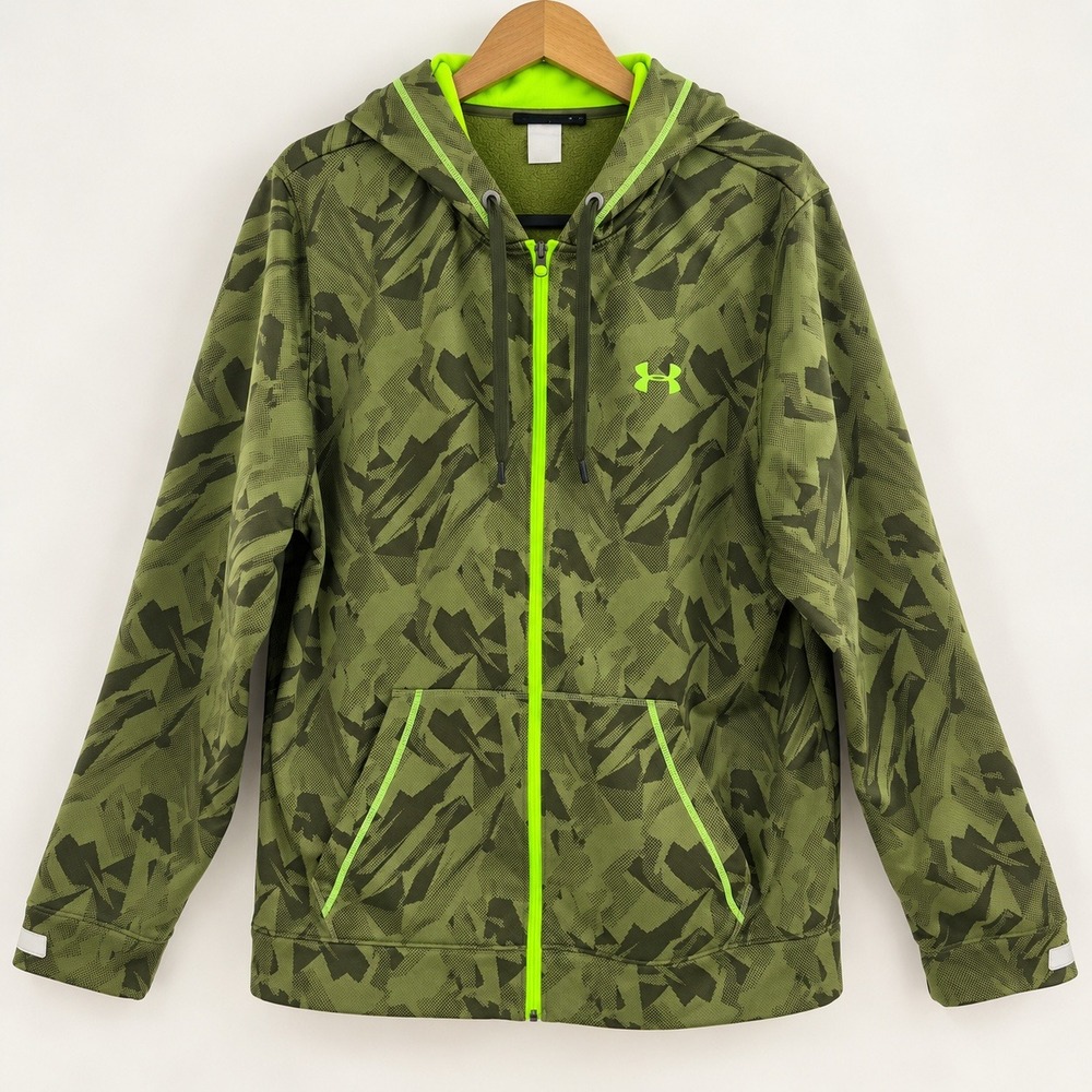 Under Armour Gorpcore Cyber Green Camo Full Zip Hoodie Mens Large Tech Fleece